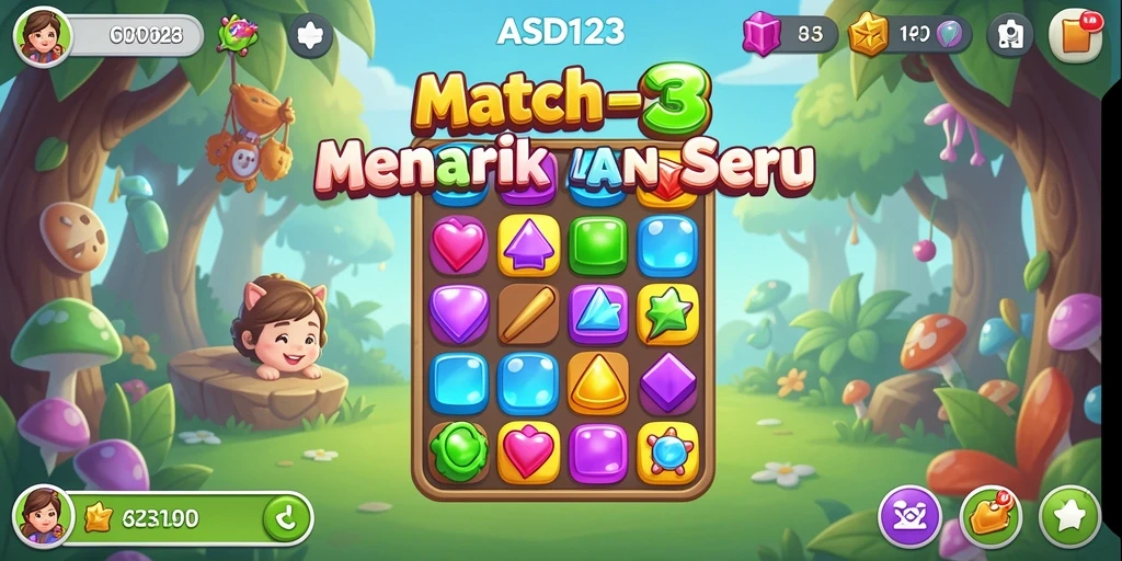 Tangkapan layar <strong>ASD123</strong> menampilkan aksi seru pemecahan permata dalam permainan Match-3.