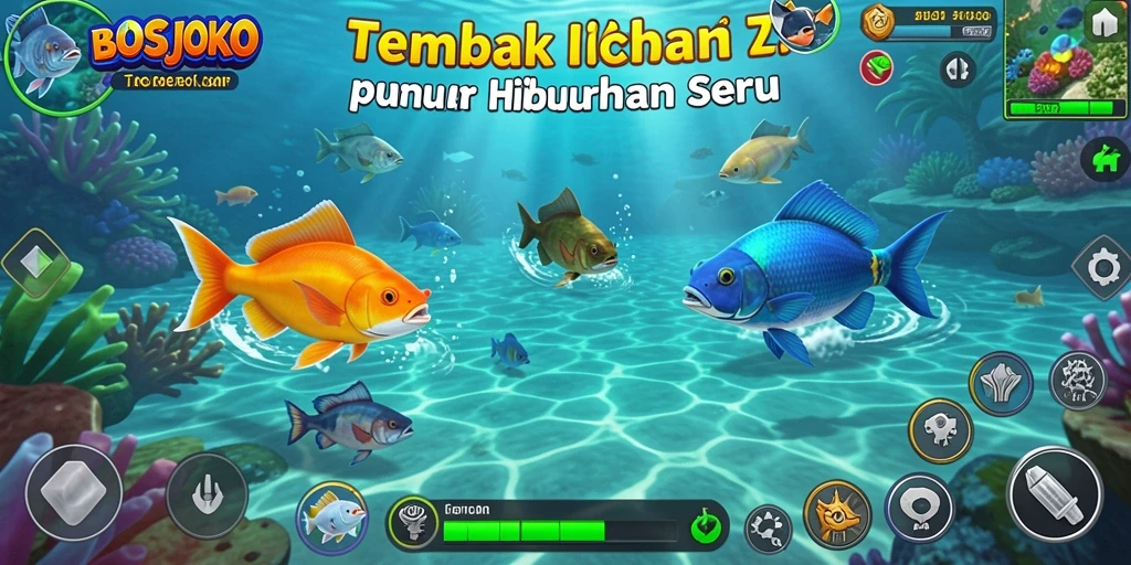 Screenshot gameplay Bosjoko yang menampilkan berbagai jenis ikan.