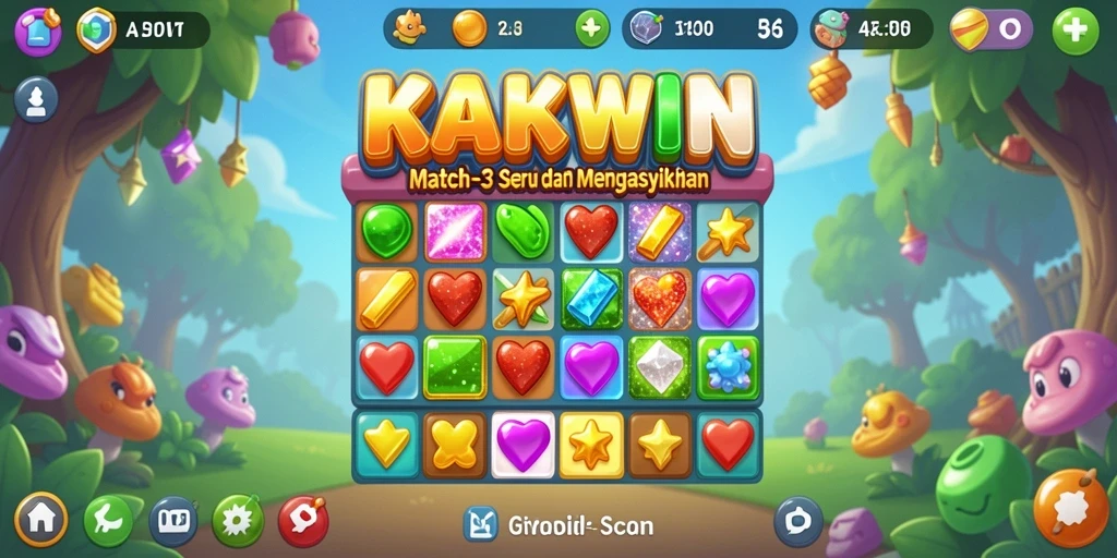 Gameplay seru KAKWIN dengan berbagai tantangan Match-3.