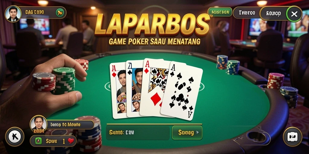 Screenshot LAPARBOS menampilkan aksi seru di meja poker.