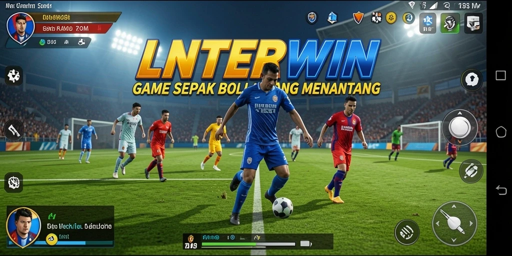 Screenshot gameplay LNTERWIN dengan aksi sepak bola yang seru.