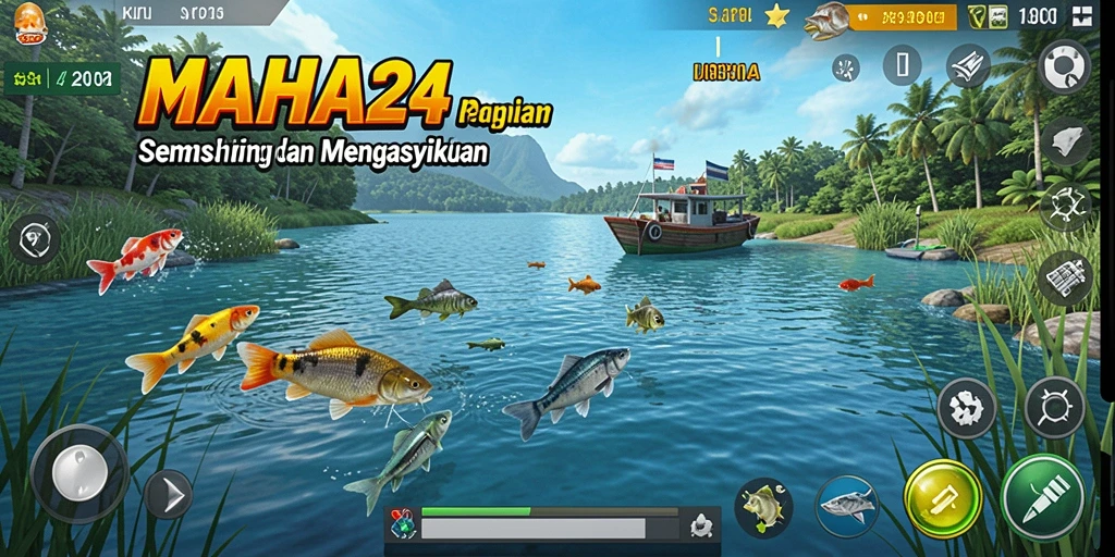 Gameplay dalam MAHA24 menampilkan pemain yang memancing di berbagai lokasi indah.