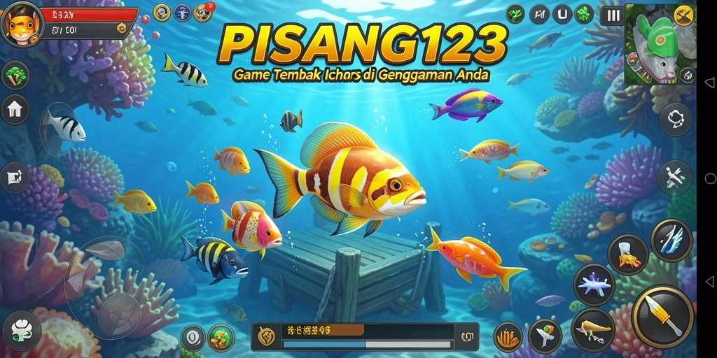 Tampilan gameplay PISANG123 yang menarik dengan ikan beragam untuk ditembak.