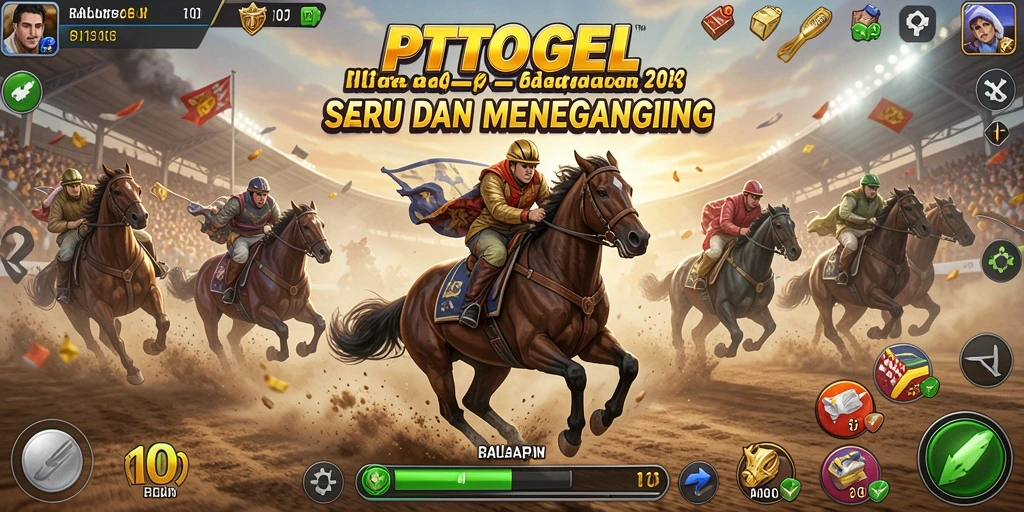 Screenshot utama PTTOGEL menampilkan aksi balapan yang mendebarkan.