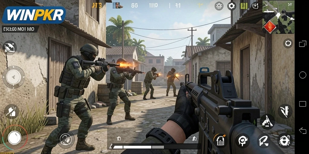 Screenshot gameplay <strong>WINPKR</strong> menampilkan aksi tembak menembak yang mendebarkan.